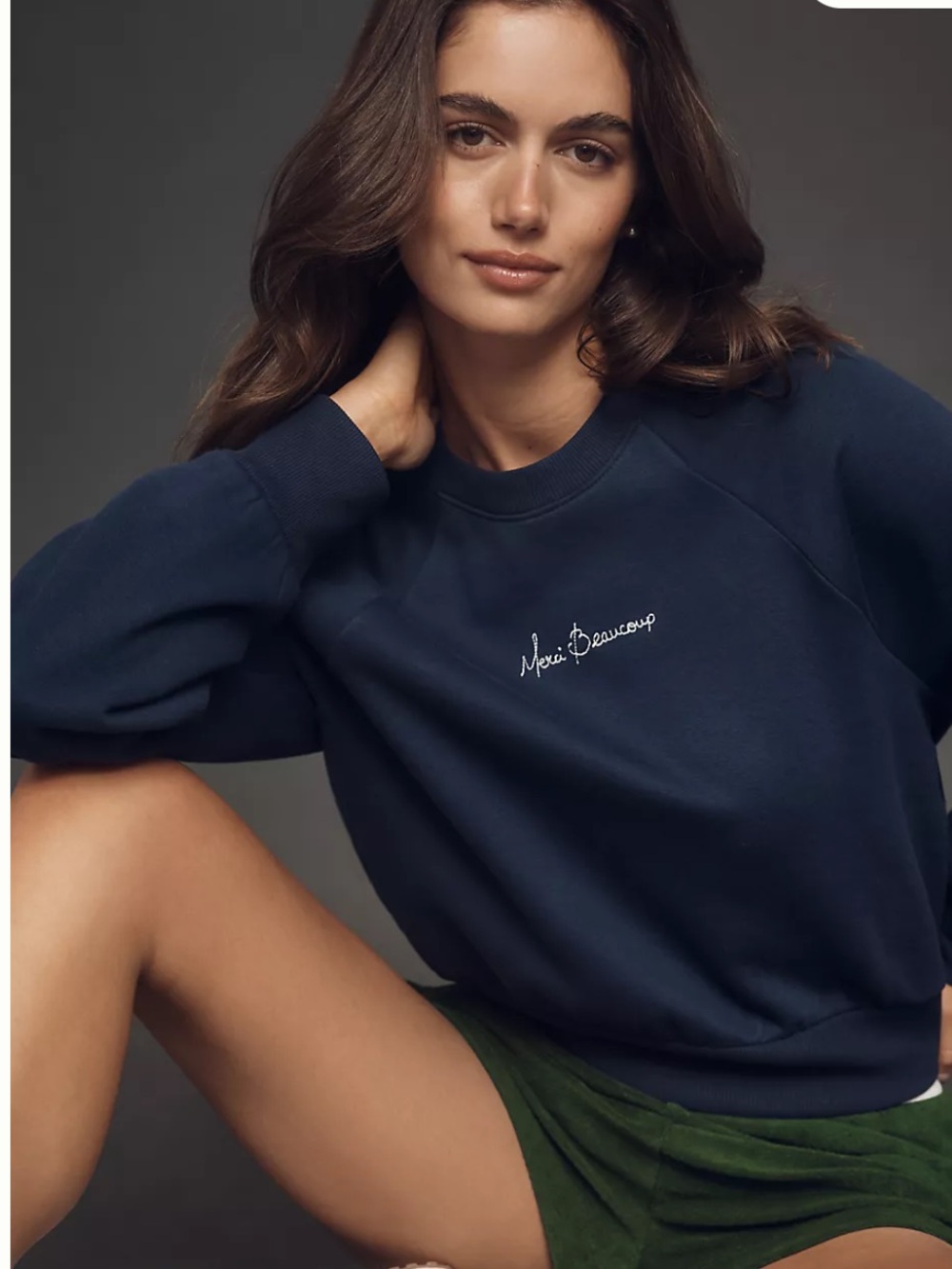 Maeve Embroidered Shrunken
Crew-Neck Sweatshirt Size XL
